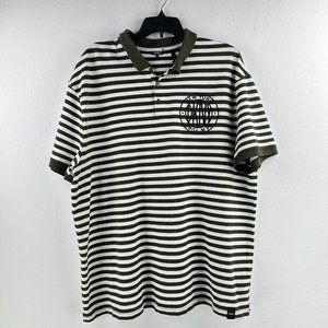 Vintage DKNY Embroidered‎ Rugby Logo GREEN IVORY Polo Shirt Men's Size XL Stripe